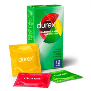 Durex - Preservativos Saboreame para Mayor Sensación, sabor fresa. naranja. platano, manzana,