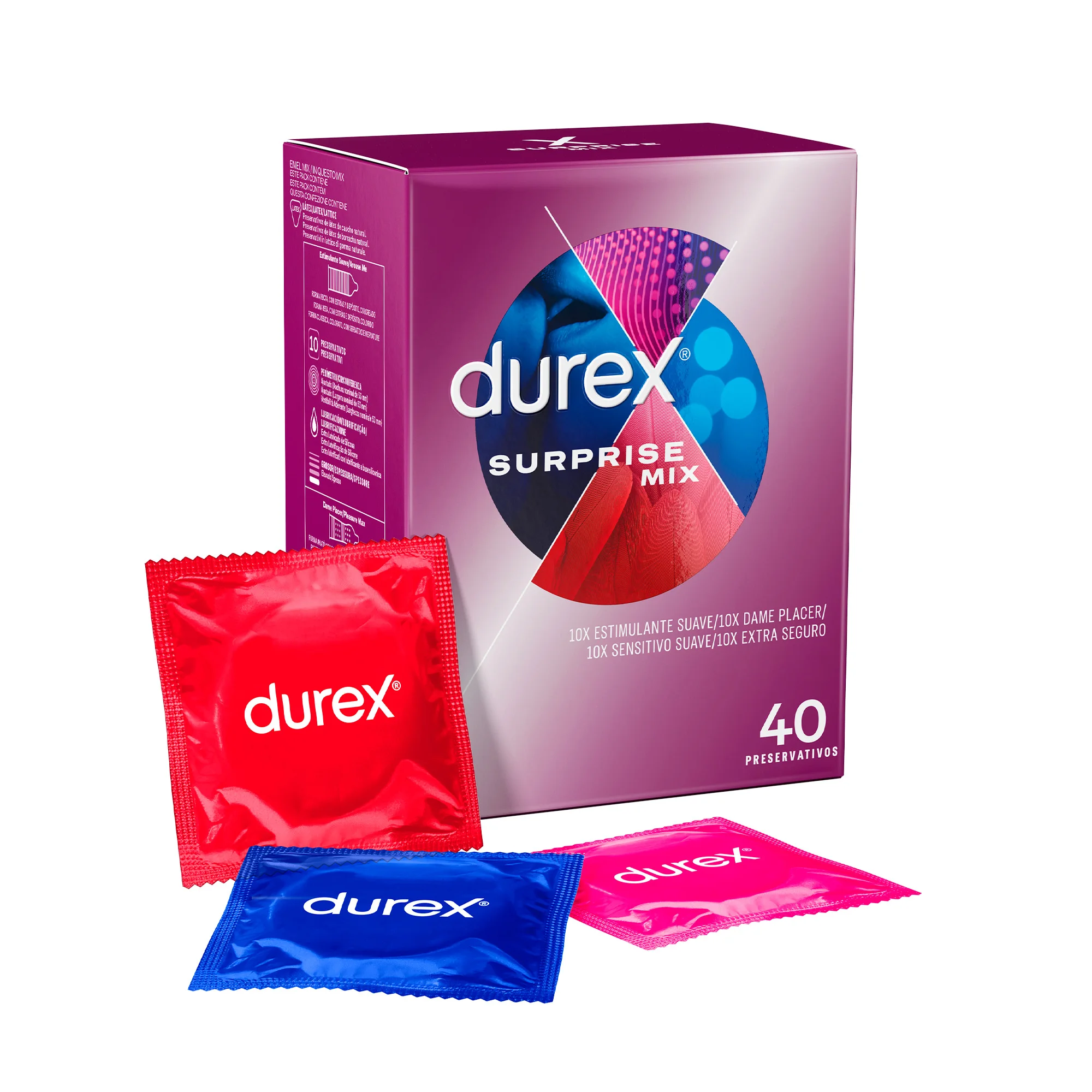 Durex - Preservativos Surprise Mix, 40 Condones Surtidos, Dame Placer,