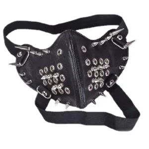 Máscara de algodón grueso con tachuelas para motocicleta, máscara cálida de media cara con tachuelas Punk, cuero negro,
