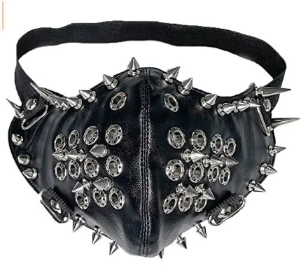 Máscara de algodón grueso con tachuelas para motocicleta, máscara cálida de media cara con tachuelas Punk, cuero negro, - Imagen 6