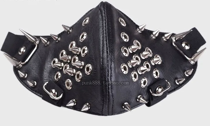 Máscara de algodón grueso con tachuelas para motocicleta, máscara cálida de media cara con tachuelas Punk, cuero negro, - Imagen 4