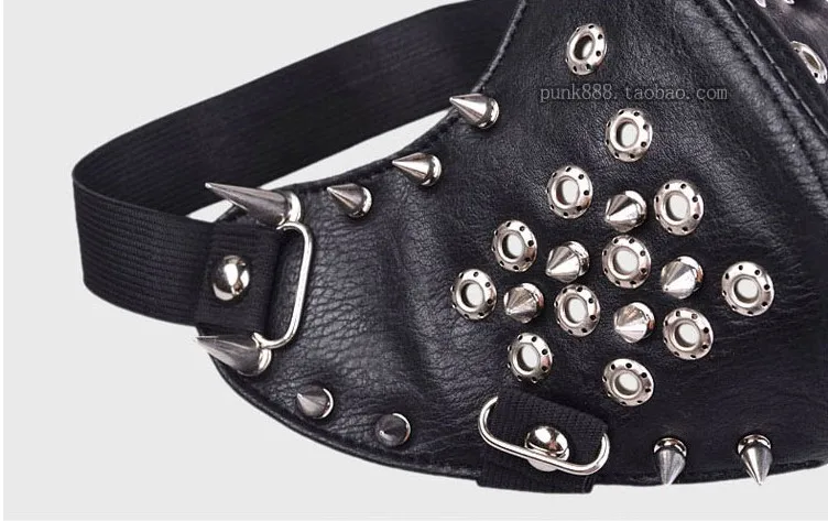 Máscara de algodón grueso con tachuelas para motocicleta, máscara cálida de media cara con tachuelas Punk, cuero negro, - Imagen 3
