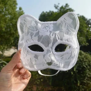 Máscara de Encaje con Diseño de Cara de Gato para Mujer, Accesorio de Disfraz