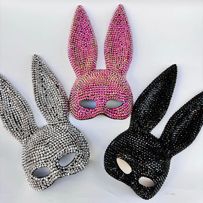 Máscara de disfraz con brillantina para mujer, estilo conejo, para actuaciones teatrales, - Imagen 2