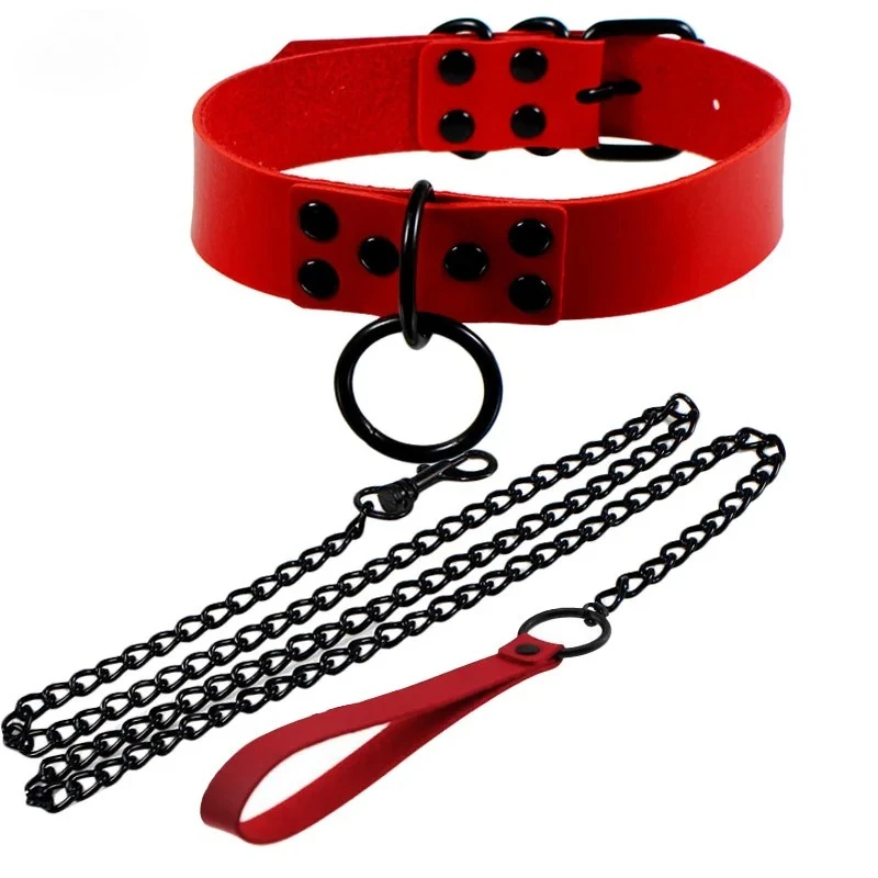 Decopunk-Collar de correa gótica Punk para mujer, accesorios negros, Collar de cuero PU Sexy, cuerda de tracción, Collar de Bondage BDSM - Imagen 4