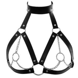 Arnés de cuerpo Bondage para mujer, lencería gótica, Tops cortos, sujetador de cuero, arnés tipo jaula, cinturón, cadena, pechos esclavo, Juguetes sexuales, Collar BDSM