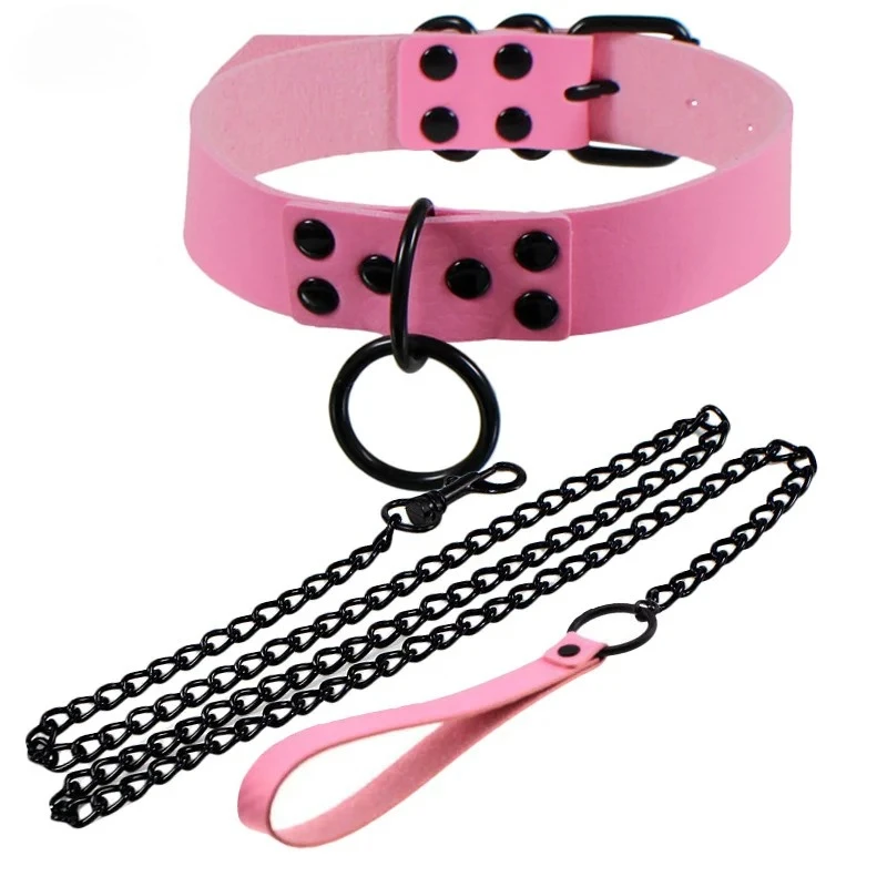 Decopunk-Collar de correa gótica Punk para mujer, accesorios negros, Collar de cuero PU Sexy, cuerda de tracción, Collar de Bondage BDSM - Imagen 2