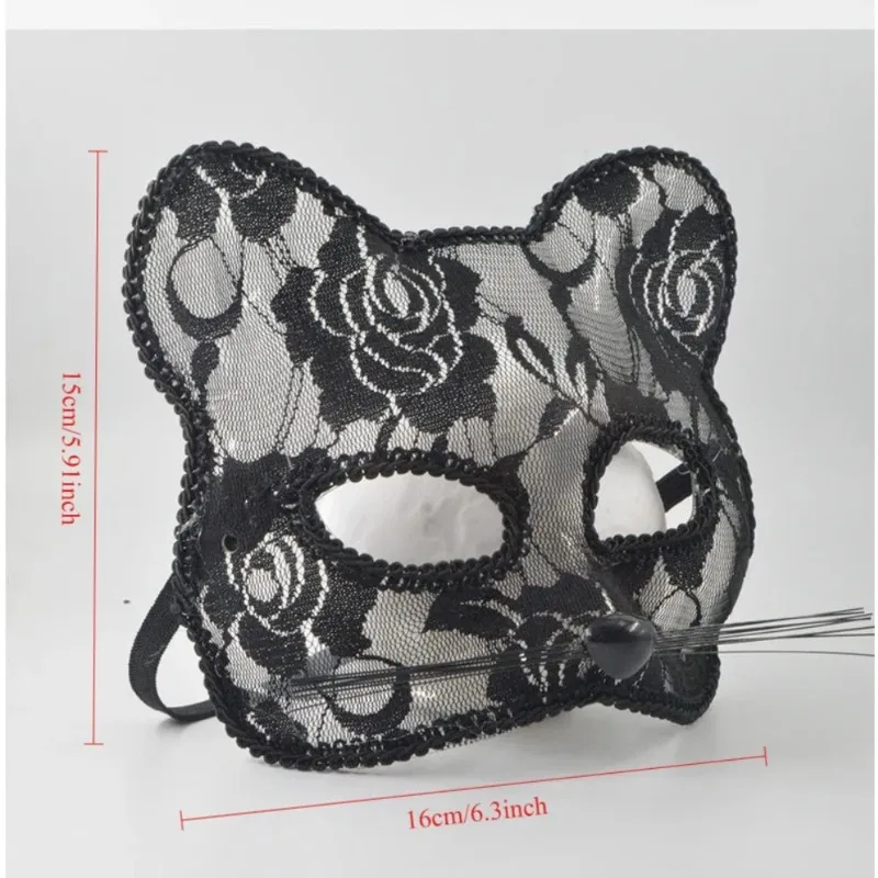 Máscara de Encaje con Diseño de Cara de Gato para Mujer, Accesorio de Disfraz - Imagen 3