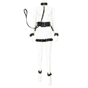 Thierry-Juego de Bondage de cuero PU, esposas para muñeca, tobillo, muslo, cinturón, cuello, Juguetes sexuales BDSM para parejas, juegos para adultos