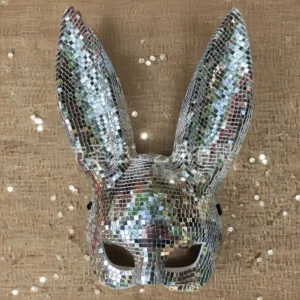 Máscara de conejito con espejo de discoteca, accesorio de disfraz brillante para mujeres y adolescentes,