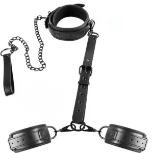 Kit de ataduras sexuales para Bondage BDSM de cuello a muñeca, Juguetes sexuales para parejas, conjunto de Bondage con correa de cadena, esposas traseras, Collar, juego de rol esclavo