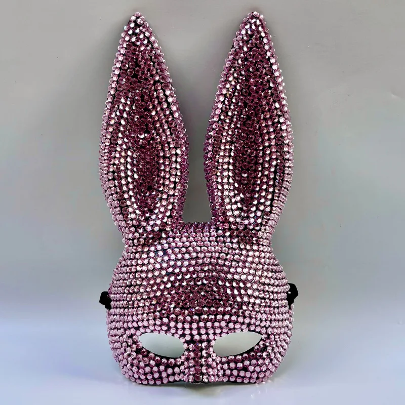 Máscara de disfraz con brillantina para mujer, estilo conejo, para actuaciones teatrales, - Imagen 4