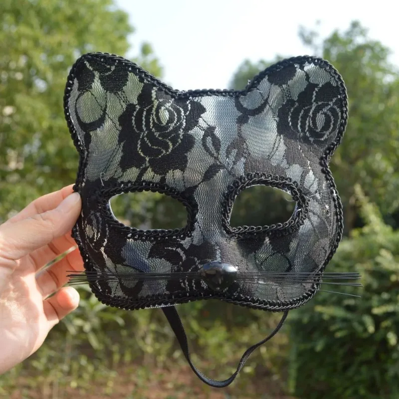 Máscara de Encaje con Diseño de Cara de Gato para Mujer, Accesorio de Disfraz - Imagen 5
