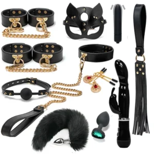 Kits de Bondage de cama erótica, juego de Bondage de sujeción de esclavo, Collar de cuero genuino, mordaza para la boca, látigos, esposas, Juguetes sexuales para adultos para parejas
