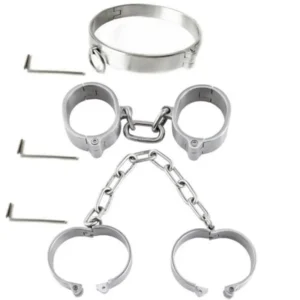 Juego de esposas de acero inoxidable, collar de bondage, esposas para tobillos, juguetes sexuales de bondage BDSM para mujeres, hombres y parejas.