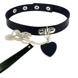 Collar de cuero ajustable con cadena y colgante de corazón, estilo gótico punk, collar BDSM, joyería de cosplay, accesorios para mujer