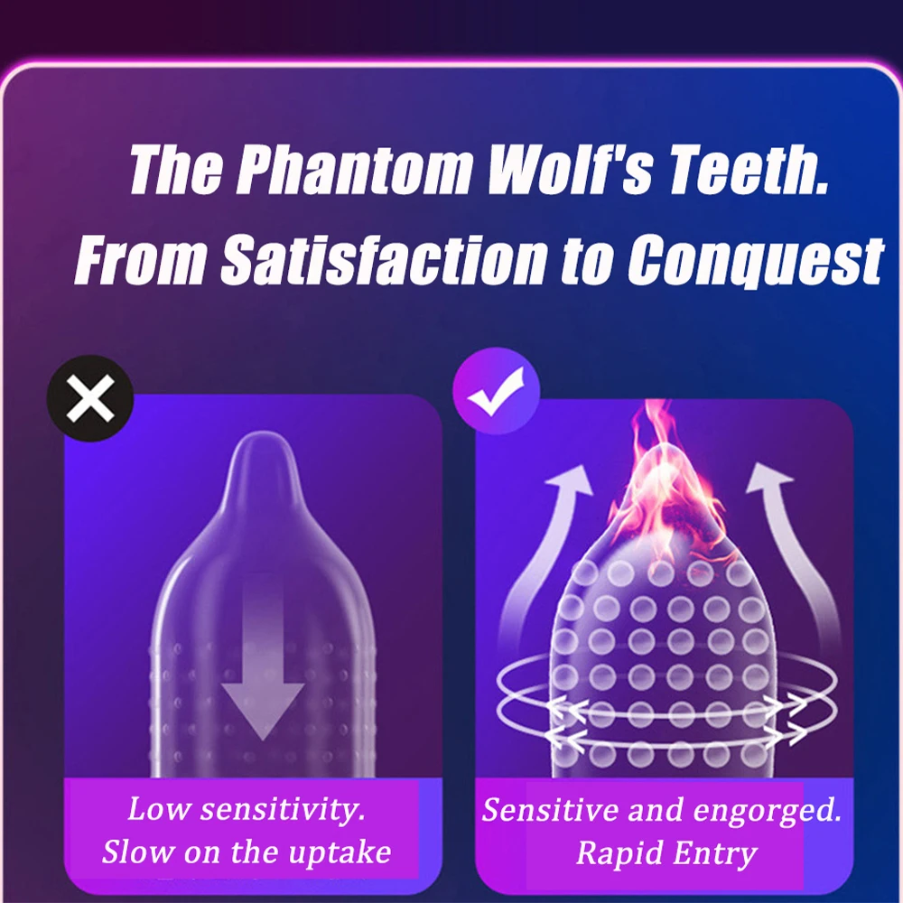 12 Uds. Condón de pellets grandes dientes de lobo púas estimulación granular masculina mujeres anticoncepción mangas para pene productos sexuales para adultos - Imagen 4
