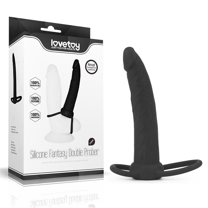 Dildo Anal con Doble Anillo Negro - Imagen 5