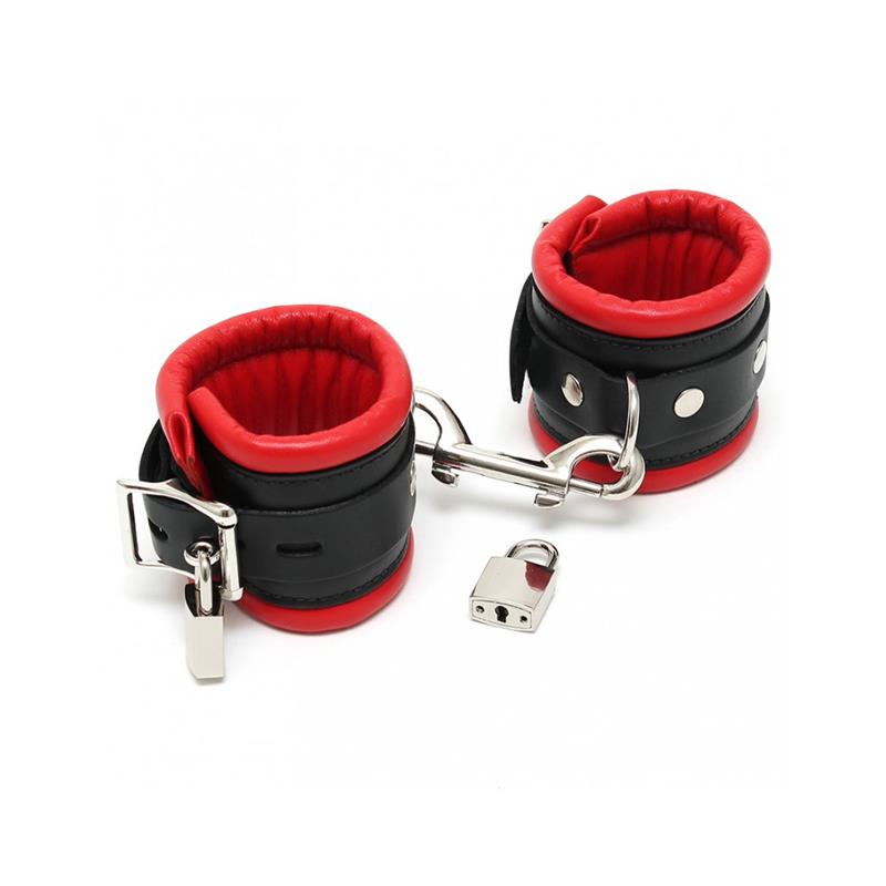 Esposas Cuero con Candado Negro y Rojo 7 cm - Imagen 3