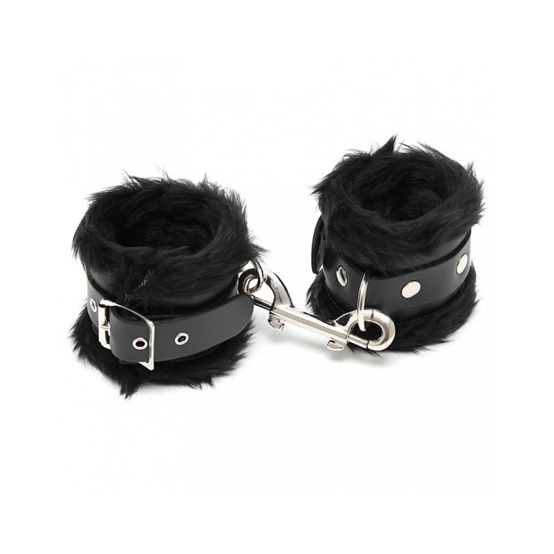 Esposas Cuero con Pelo Negro 7cm - Imagen 3