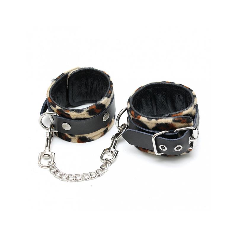 Esposas de Cuero Estampado Leopardo Ajustable - Imagen 3