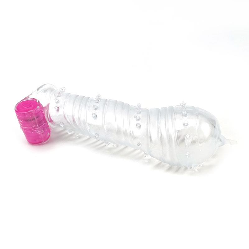 Funda para el Pene Texturizada con Bala Vibradora Transparente - Imagen 3