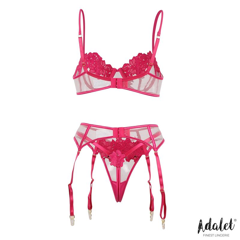 Nora Set Sujetador, Tanga y Liguero con Flores Fuchsia - Imagen 4