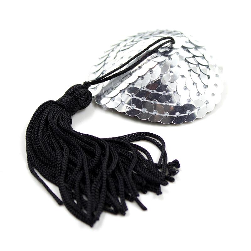 Pezoneras Autoadhesivas Forma de Corazón con Lentejuelas Negro/Plata - Imagen 3