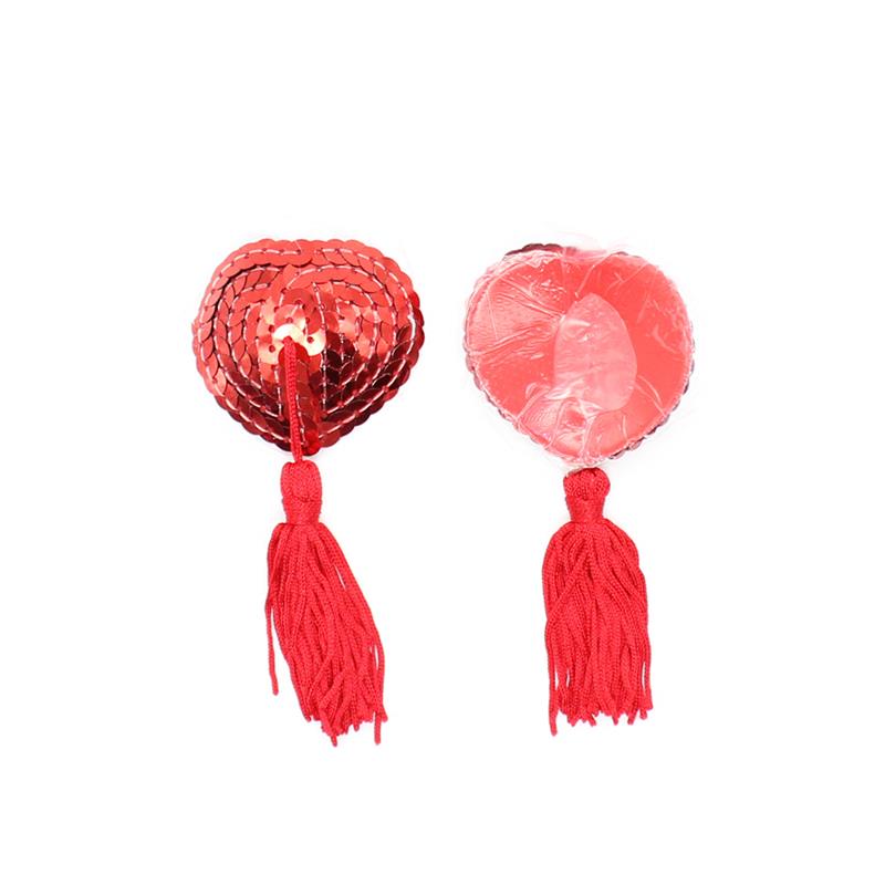 Pezoneras Forma Corazón Autoadhesivas con Lentejuelas Rojo - Imagen 3