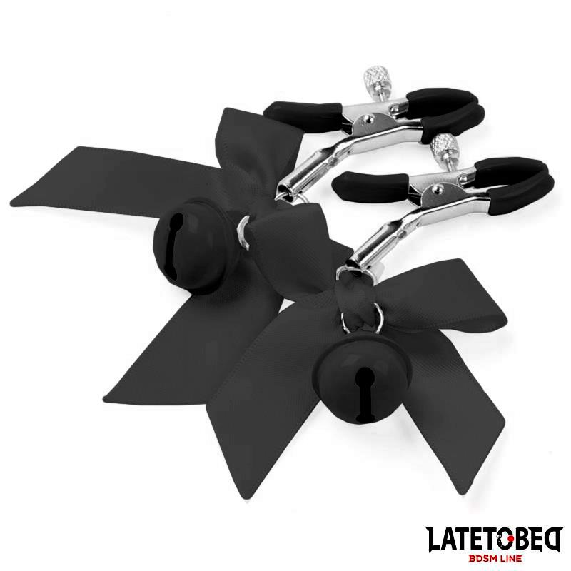 Pinzas para Pezones con Cascabel y Lazos Negros - Imagen 3
