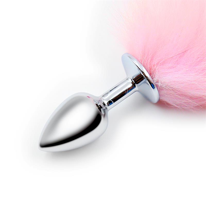 Plug Anal con Cola de Zorro Rosa y Blanca Talla S - Imagen 4