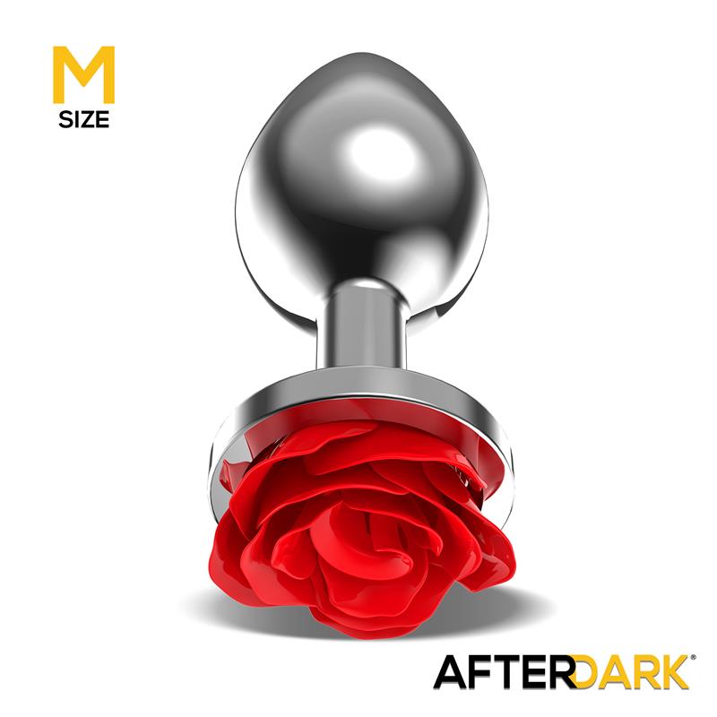 Plug Anal de Metal con Rosa Roja en la Base Talla M - Imagen 3