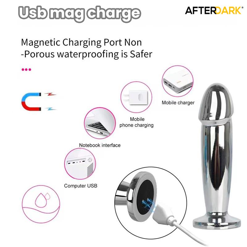 Sarmy Plug Anal Cromado con Vibración USB Magnético Talla M - Imagen 5