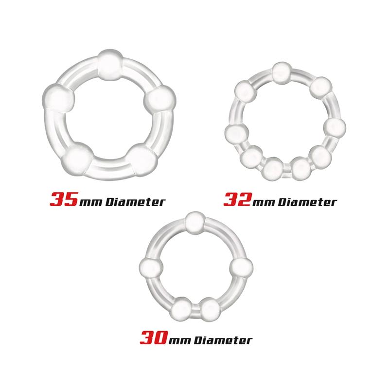 Set 3 Anillos para el Pene Beaded Flexibles Transparente - Imagen 3