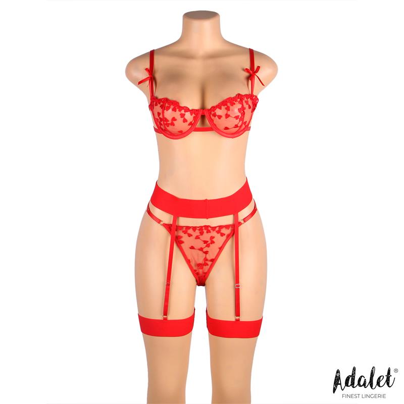 Yvonne Set Sujetador, Tanga y Liguero con Corazones Rojo - Imagen 4
